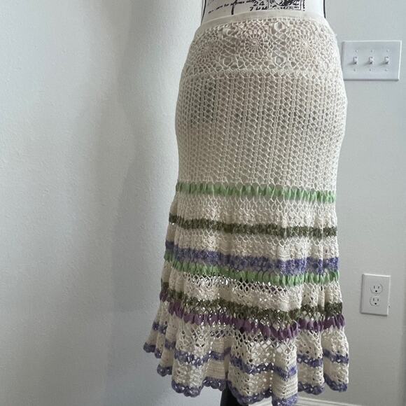 CYNTHIA STEFFE SKIRT CROCHET SZ S COTTON RUFFLE WAVY AESTHETIC COTTAGE CORE - Picture 8 of 16